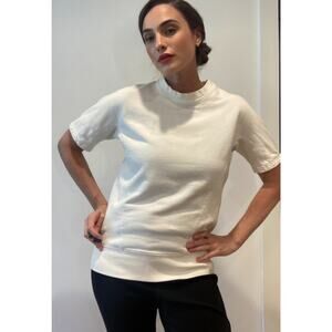 JNBY Soft Cotton Top White Sweatshirt Short Sleeve Long Elevated Basic ~Sz M